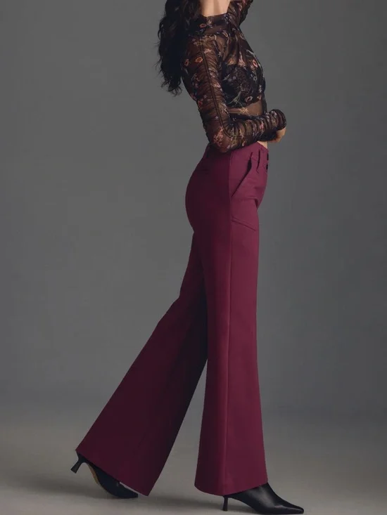 Anthropologie Maeve The Naomi Ponte Wide-Leg Flare Pants in Plum - Picture 4 of 8